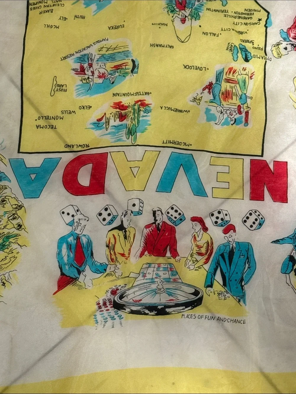 Vintage 1940’s Rare Nevada Scenic Silk Scarf 🧣 - Yellow Trim 30” Square